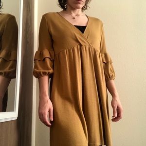 Statement Sleeve Mustard Dress